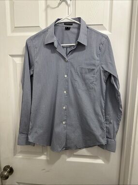 Theory Blue and White Striped Shirt - Classic Pocket Button-Up